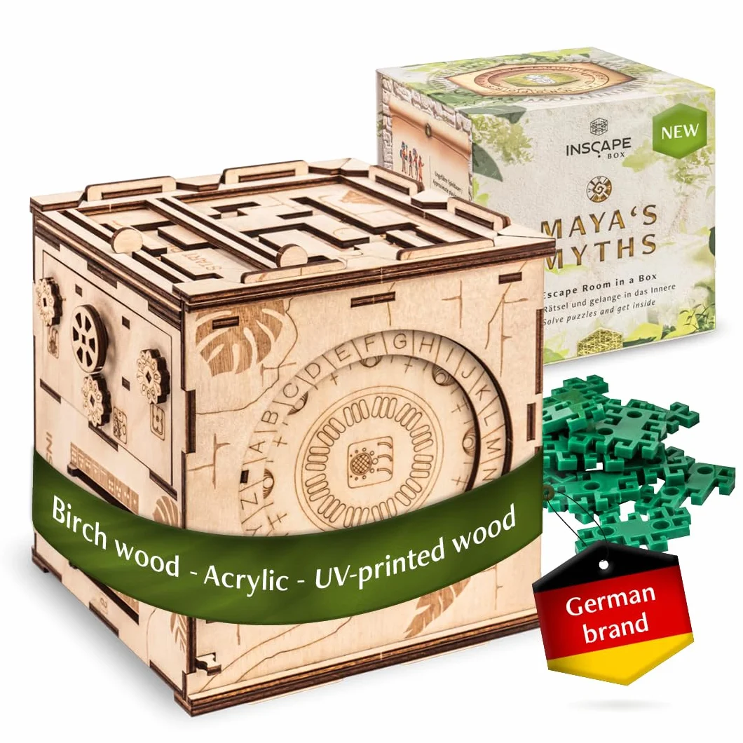 INSCAPE Maya´s Myths - Caja de rompecabezas, sala de escape en una caja, caja de pistas, cajas de rompecabezas de regalo para adultos con compartimentos ocultos, rompecabezas de sala de escape