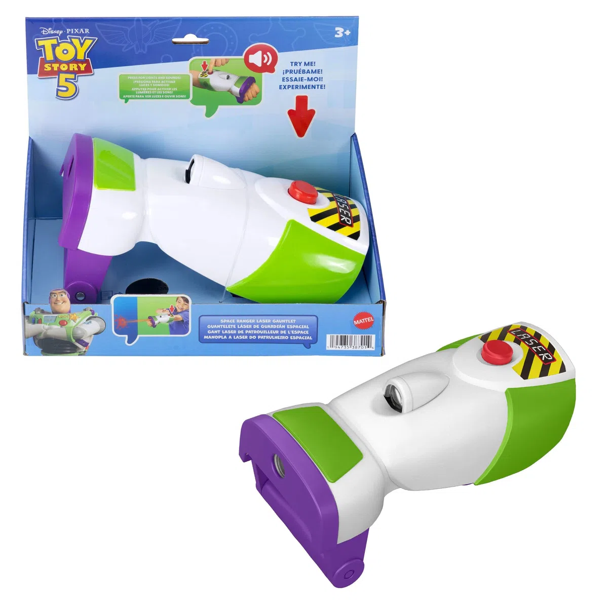 Mattel Disney Pixar Toy Story 5 Guante láser Lanzador y Discos de guardián Espacial para Juegos de imitación, activación con botón, Luces y Sonidos, JMW39