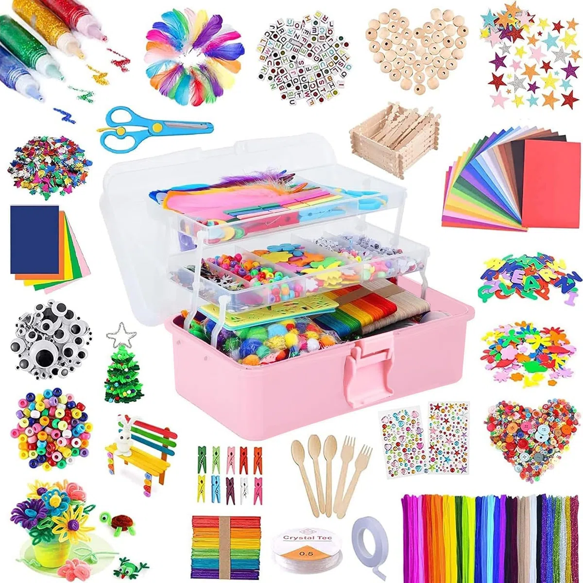 Juego de manualidades para niños, 2000 unidades, carrito de manualidades para niños, limpiador de pipas, multicolor para manualidades, 6 años, maletín para manualidades de Navidad