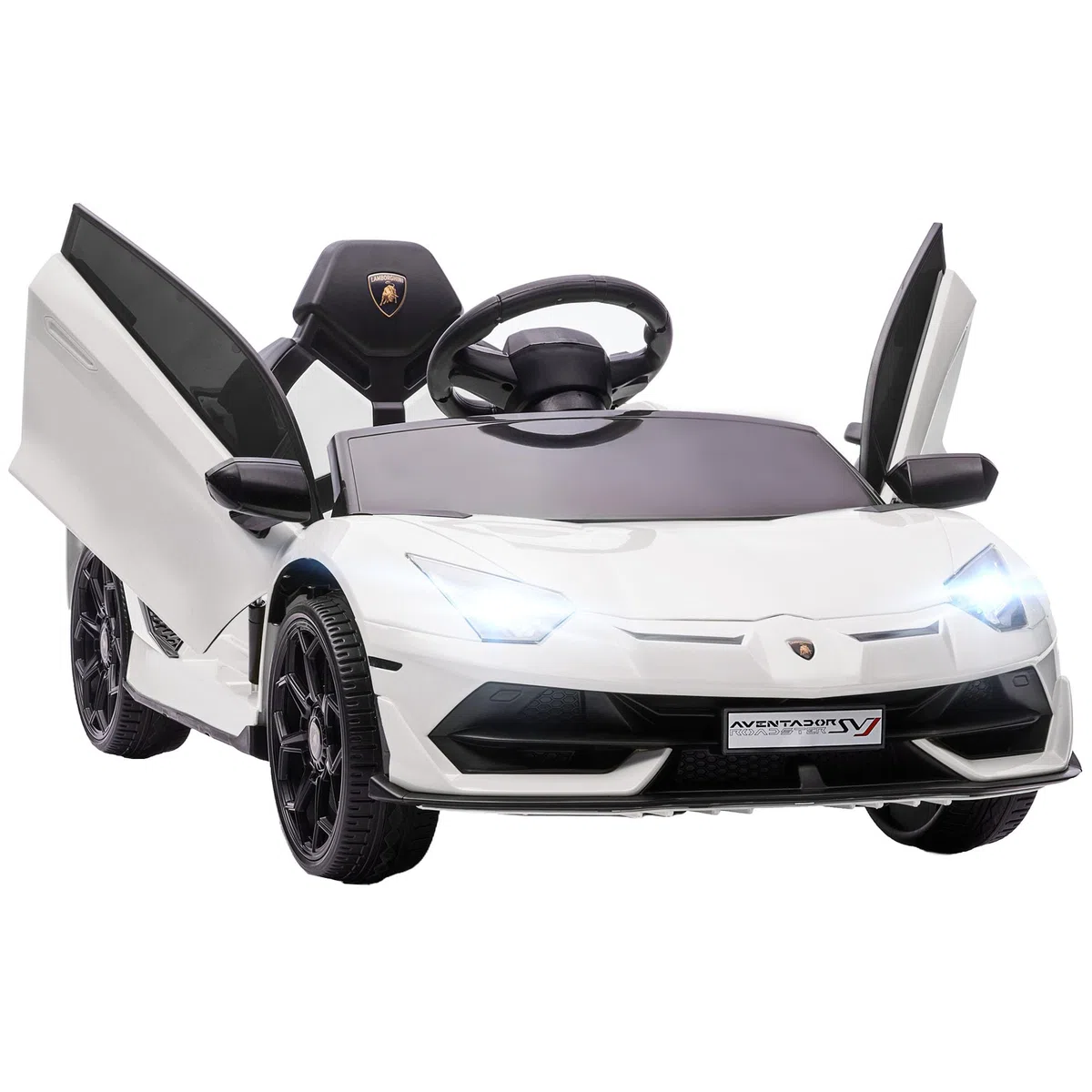HOMCOM Coche Eléctrico Lamborghini para Niños Coche de Batería 12V Blanco | Velocidad Max.5 km/h, Puerta de Tijera, con Control Remoto, MP3, Luces, Cinturón de Seguridad