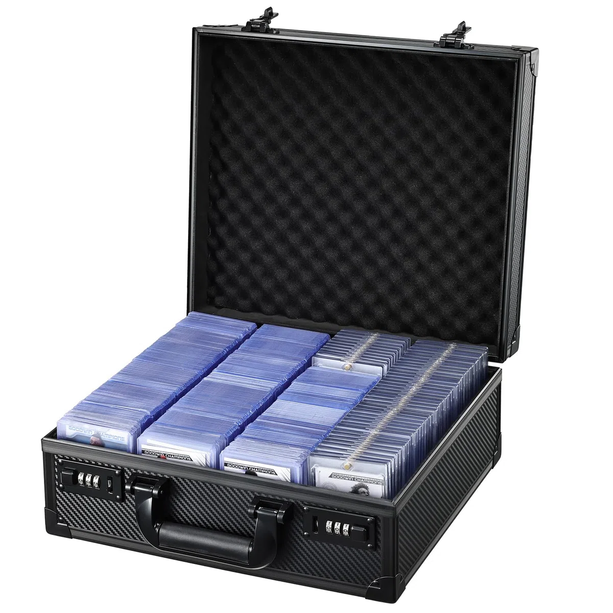 Caja Almacenamiento para Cartas de Colección 600 Top Loaders 150 Soportes Magnéticos con Cerradura de Combinación y Protección Reforzada