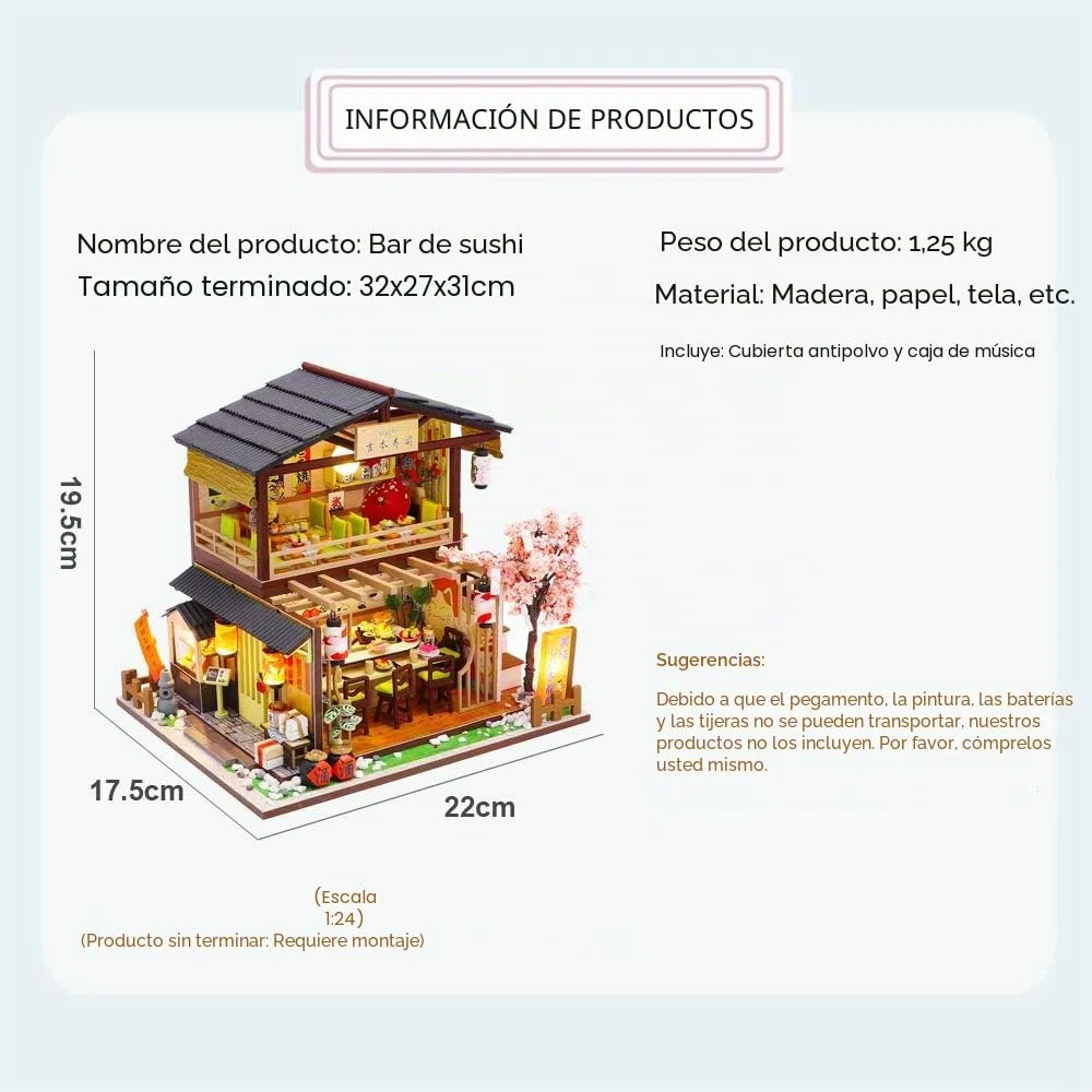CUTEBEE Miniatura de la casa de muñecas con Muebles, Equipo de casa de muñecas de Madera DIY, más Resistente al Polvo y el Movimiento de música