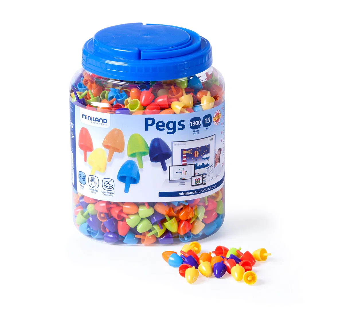 Miniland Pegs 15 mm (1.300 Piezas) - Bright Colors