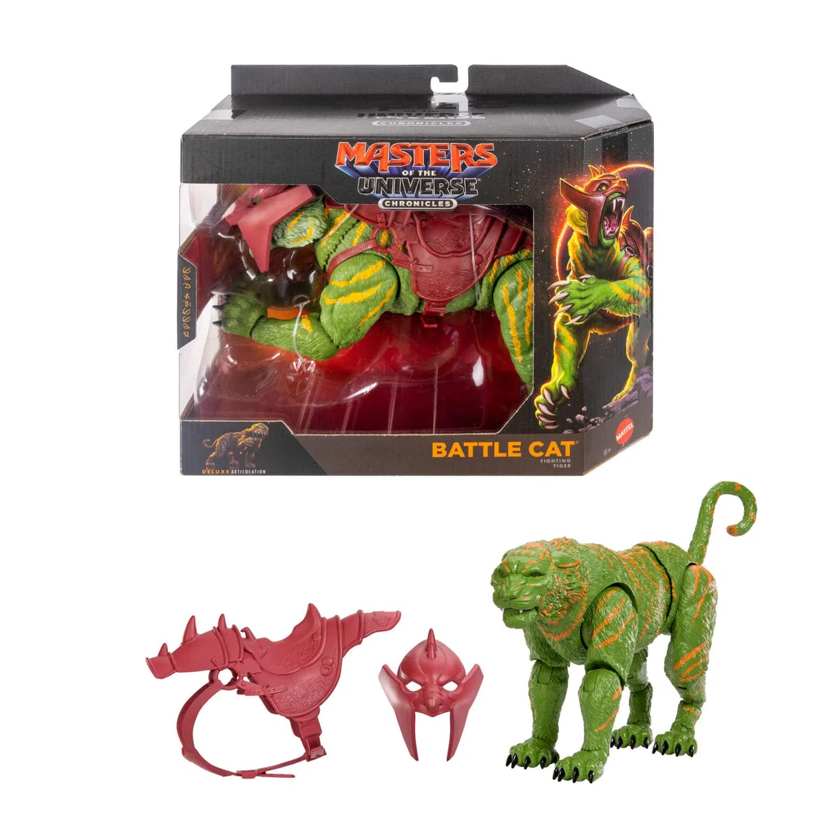 Masters of The Universe Chronicles Battle Cat Figura del Tigre de la película de 2026 a Escala 1:12, Ojos de Cristal y mandíbula articulada, Silla de Montar y Armadura, JKJ32