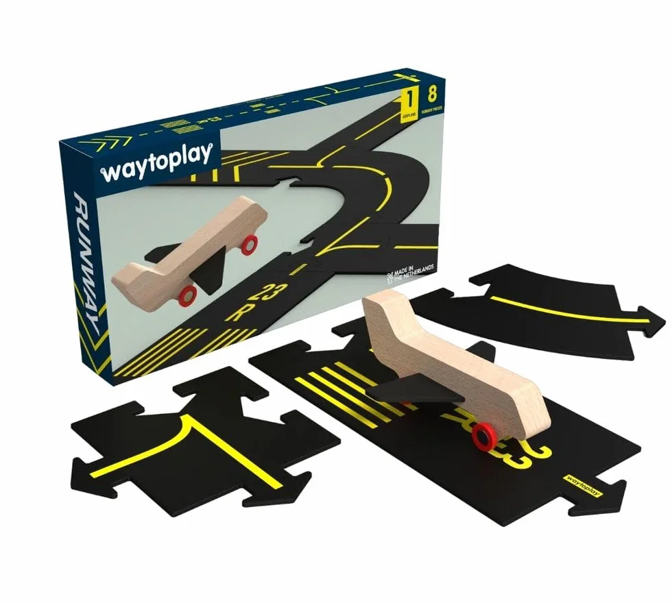 Waytoplay - Pista - Juego de aeropuerto - Avión de madera incluido