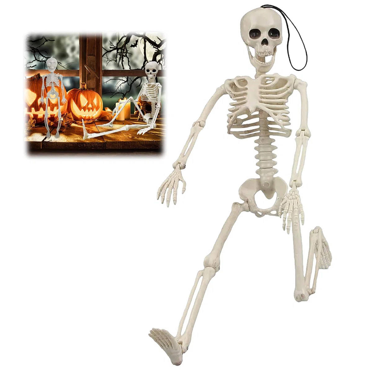 Esqueleto de Halloween, 40 cm, minifiguras de esqueleto, articulaciones móviles, decoración de esqueleto de Halloween, esqueleto humano, modelo de esqueleto para casa embrujada, accesorios de